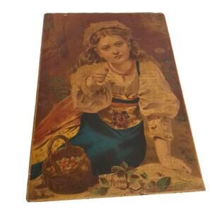 Antique Pierre de Coninck Art Print The Strawberry Girl 19th C Portrait Decor